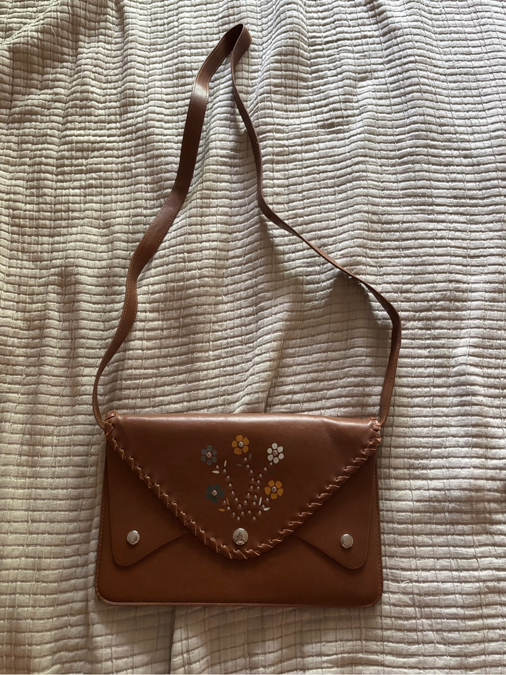 Brown Floral Vegan Leather Crossbody Bag